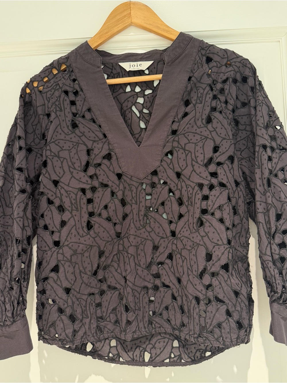 Joie Black Linen Leaf Cutout Top Size S